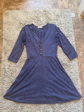 Altard State Denim Blue V-Neck Button Front A-Line Dress